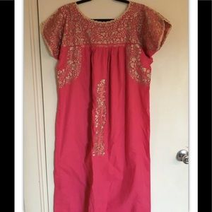 Mexican traditional dress cotton pink embroidery